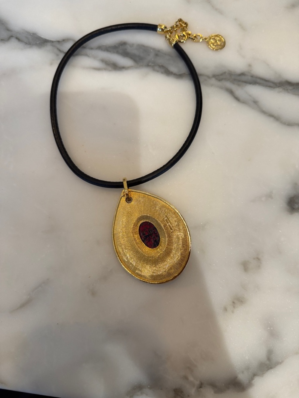 Ben-Amun Gold and Black Necklace with Red Pendant - Picture 5 of 6